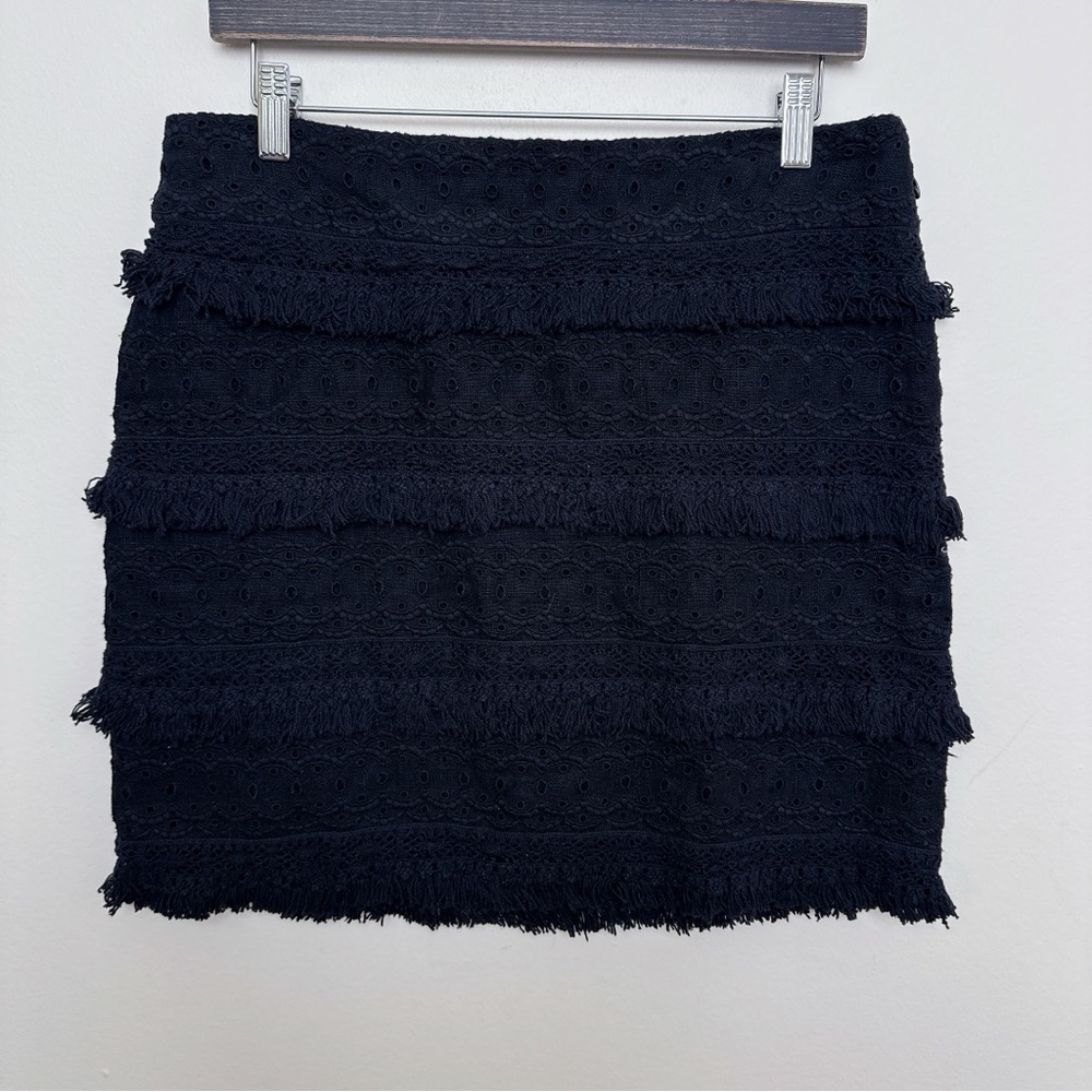 Anthropologie Womens 8 HD In Paris Tiered Fringe Mini Skirt Black Color